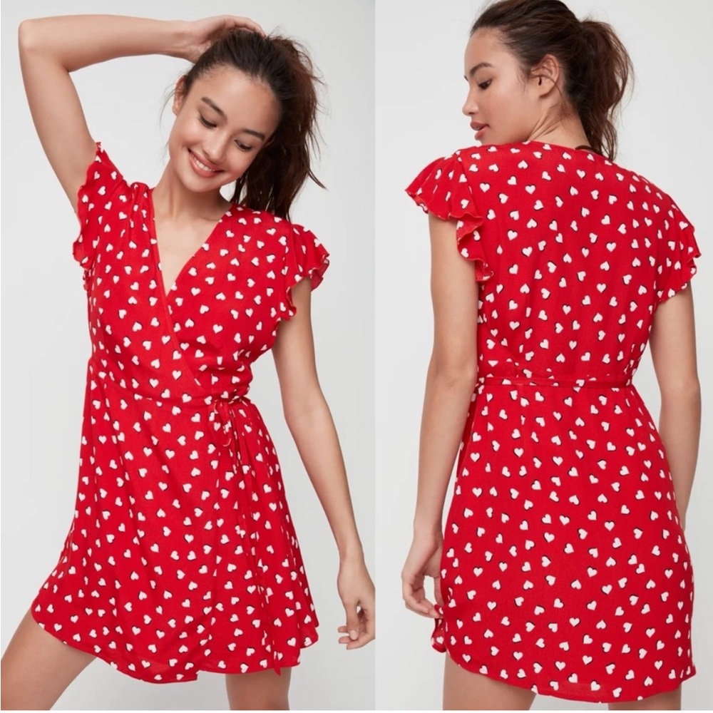 SUNDAY BEST Maud Wrap Dress in Goji Berry/White Red with White Hearts Size S